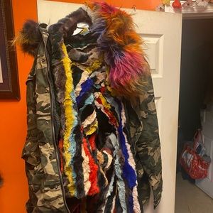 Real rabbit fur detachable lining Parker jacket and detachable fox fur hood